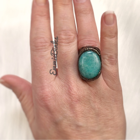 New Blue Quartz & Textured Copper Statement Chunky Cocktail Ring - Picture 8 of 16